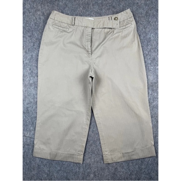 Van Heusen Capri Pants Women's Size 14 Beige Cotton Straight Leg Casual Comfort - Picture 1 of 6